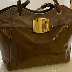 Salvatore Ferragamo Patent Leather & Suede Shoulder Bag